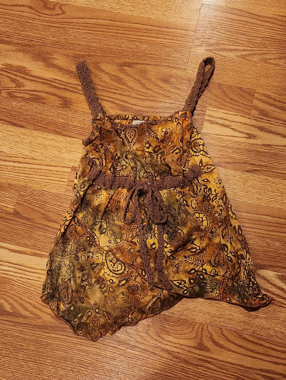 Santiki Woman' Yellow Paisley Camisole Tank with Crochet Trim